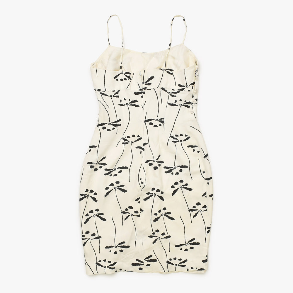 CHANEL Mini Dress P10408V06399 White Black Dragonfly Rayon Acetate Vintage Good Condition Used 4a000894