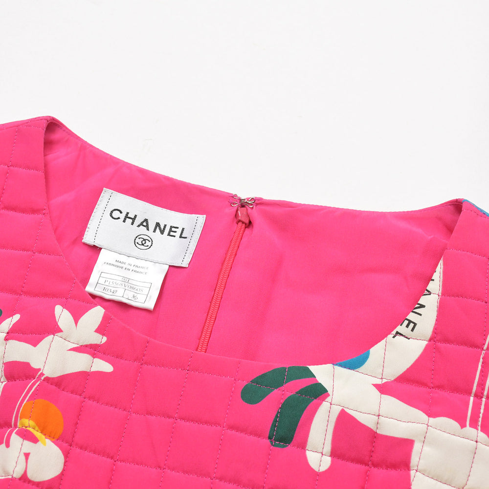 CHANEL Quilted Pleated Dress P15568V08608 Size 36 Coco Mark Chocolate Bar Pink All Over Pattern Good Condition Used 4a008940