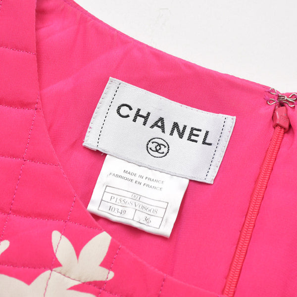 CHANEL シャネル キルティング プリーツワンピース P15568V08608 サイズ36 ココマーク チョコバー ピンク 総柄 美品 中古 4a008940