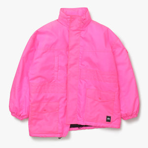 BALENCIAGA バレンシアガ 19AW Nylon Pulled Parka 604032 46サイズ ネオンピンク アシンメトリー ブラック金具 良品 中古 4a008941
