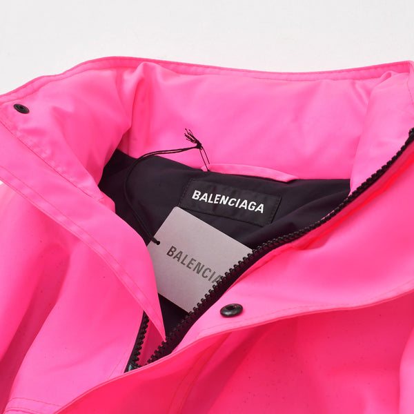 BALENCIAGA バレンシアガ 19AW Nylon Pulled Parka 604032 46サイズ ネオンピンク アシンメトリー ブラック金具 良品 中古 4a008941