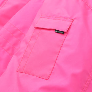 BALENCIAGA バレンシアガ 19AW Nylon Pulled Parka 604032 46サイズ ネオンピンク アシンメトリー ブラック金具 良品 中古 4a008941