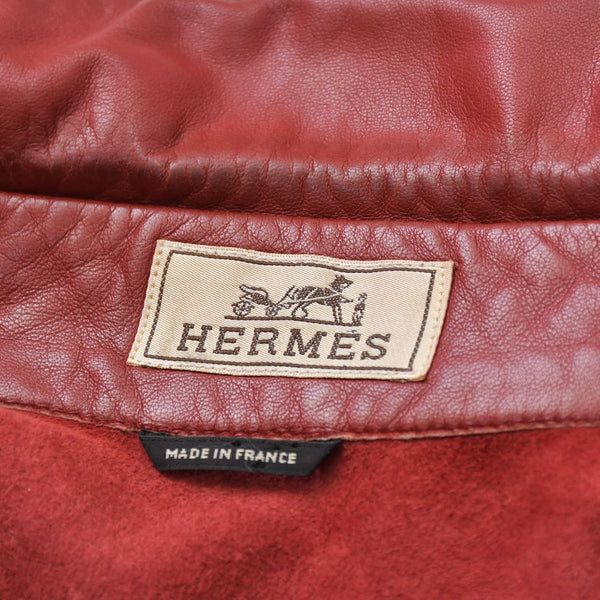 極美品 HERMES エルメス レザーシャツジャケット トップス フランス製 ラムスキン レッド サイズ39 中古 4a008946