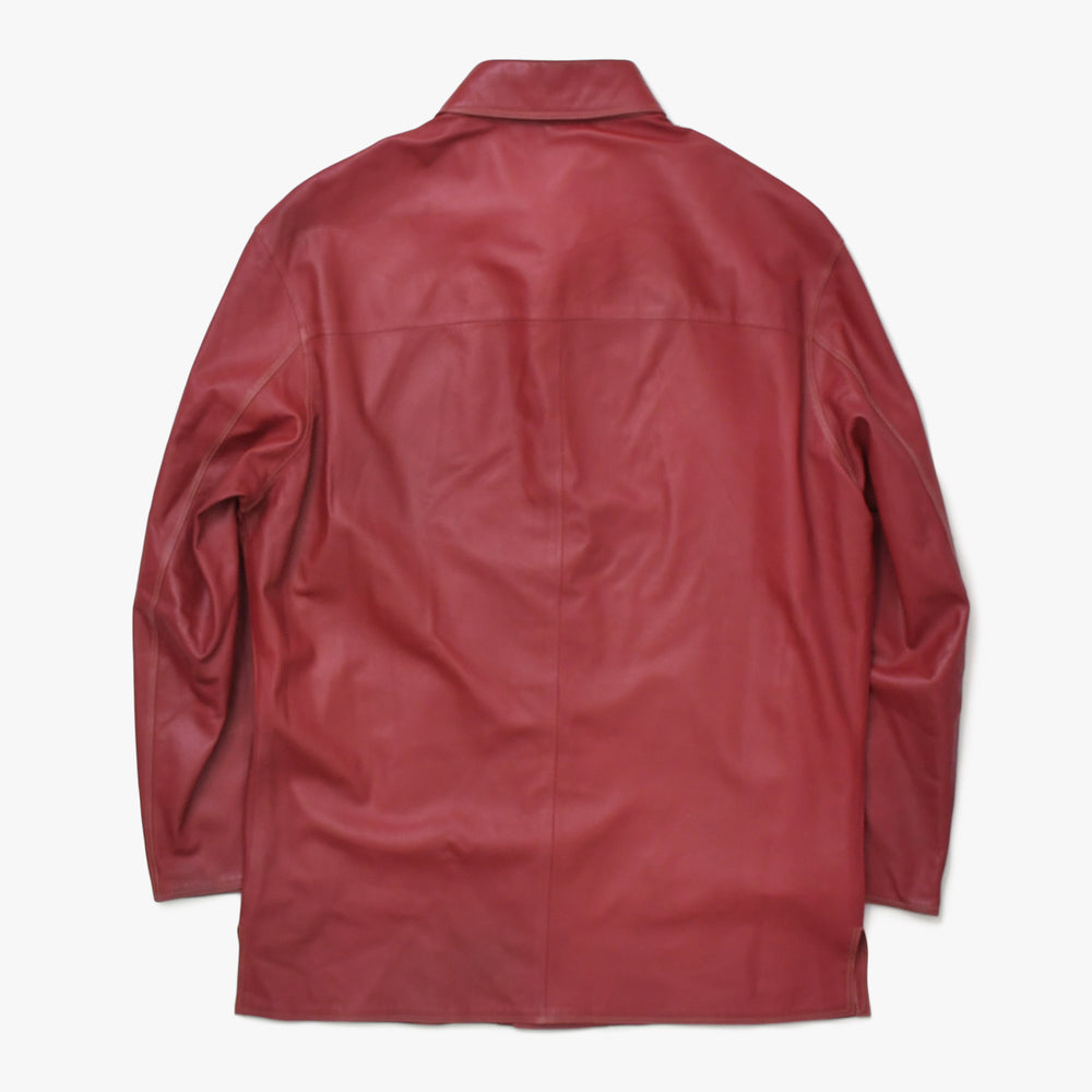 極美品 HERMES エルメス レザーシャツジャケット トップス フランス製 ラムスキン レッド サイズ39 中古 4a008946