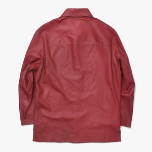 極美品 HERMES エルメス レザーシャツジャケット トップス フランス製 ラムスキン レッド サイズ39 中古 4a008946