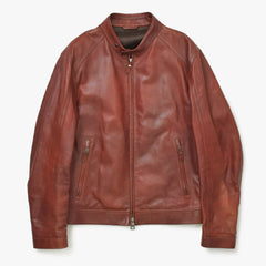 極美品 BRIONI ブリオーニ バイカージャケット レザージャケット レザー レッド メタルブラック金具 サイズ52 中古 4a008947