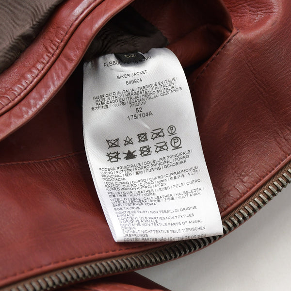 極美品 BRIONI ブリオーニ バイカージャケット レザージャケット レザー レッド メタルブラック金具 サイズ52 中古 4a008947