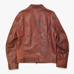 極美品 BRIONI ブリオーニ バイカージャケット レザージャケット レザー レッド メタルブラック金具 サイズ52 中古 4a008947