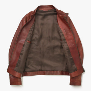 極美品 BRIONI ブリオーニ バイカージャケット レザージャケット レザー レッド メタルブラック金具 サイズ52 中古 4a008947