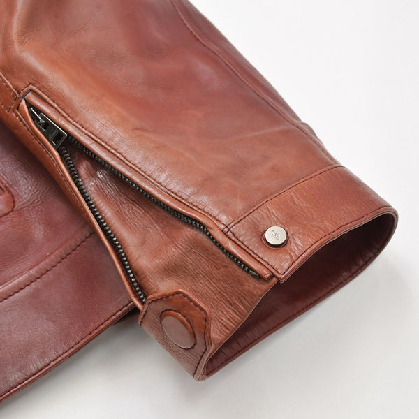 極美品 BRIONI ブリオーニ バイカージャケット レザージャケット レザー レッド メタルブラック金具 サイズ52 中古 4a008947