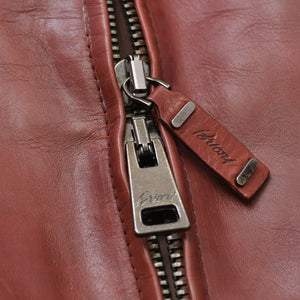極美品 BRIONI ブリオーニ バイカージャケット レザージャケット レザー レッド メタルブラック金具 サイズ52 中古 4a008947
