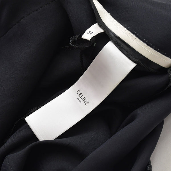 CELINE セリーヌ マカダム ラインパンツ ストレート ボトムス ジャージ サテン 2P71A199Q 38NO ブラック ホワイト サイズ34 美品 中古 4a008948