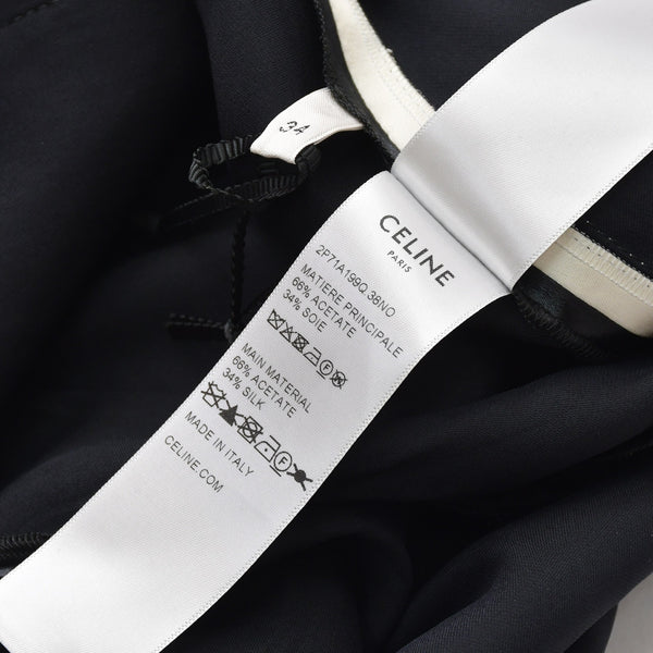 CELINE セリーヌ マカダム ラインパンツ ストレート ボトムス ジャージ サテン 2P71A199Q 38NO ブラック ホワイト サイズ34 美品 中古 4a008948
