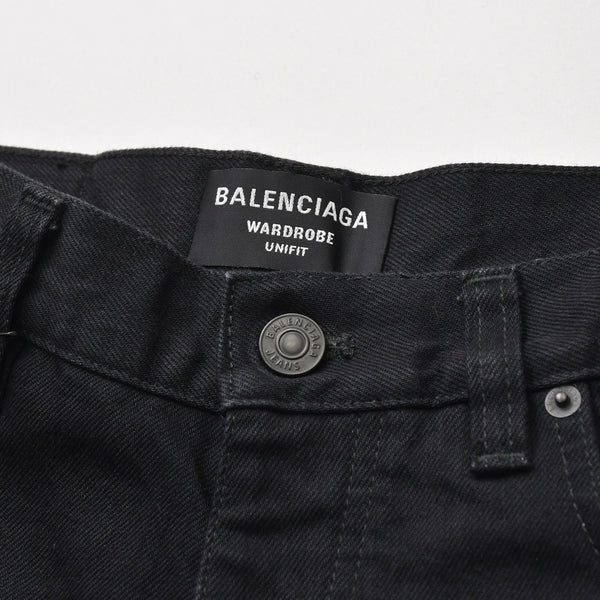 新品同様 BALENCIAGA バレンシアガ バギーデニムパンツ 675230 XSサイズ ブラック ソフトデニム ブラック金具 中古 4a008951