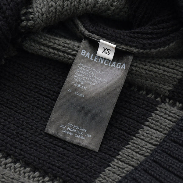 新品同様 BALENCIAGA バレンシアガ チェック ニット セーター 646679 T3192 ブラック グレー サイズXS 中古 4a008959
