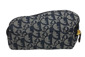 極美品 ChristianDior クリスチャンディオール サドルポーチ MC1928 トロッター柄 キャンバス レザー ネイビー ゴールド金具 中古 4b008970