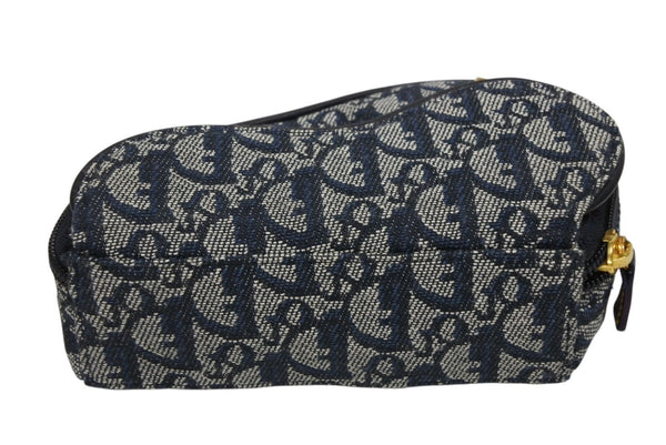 極美品 ChristianDior クリスチャンディオール サドルポーチ MC1928 トロッター柄 キャンバス レザー ネイビー ゴールド金具 中古 4b008970