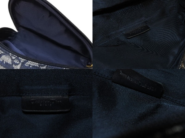 極美品 ChristianDior クリスチャンディオール サドルポーチ MC1928 トロッター柄 キャンバス レザー ネイビー ゴールド金具 中古 4b008970