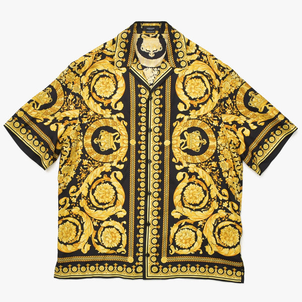 Like new VERSACE Barocco pattern short sleeve shirt Americana fit silk black yellow size 50 used 4a008973