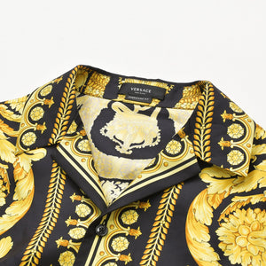 Like new VERSACE Barocco pattern short sleeve shirt Americana fit silk black yellow size 50 used 4a008973