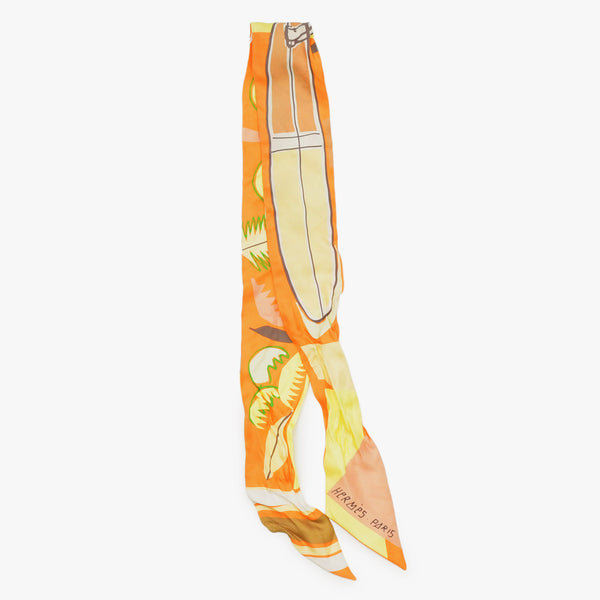 HERMES エルメス 2017FW ツイリ― スカーフ Sea,SurfandFun 海とサーフとサーフィン シルク オレンジ イエロー 美品 中古 4b008978