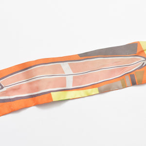 HERMES エルメス 2017FW ツイリ― スカーフ Sea,SurfandFun 海とサーフとサーフィン シルク オレンジ イエロー 美品 中古 4b008978