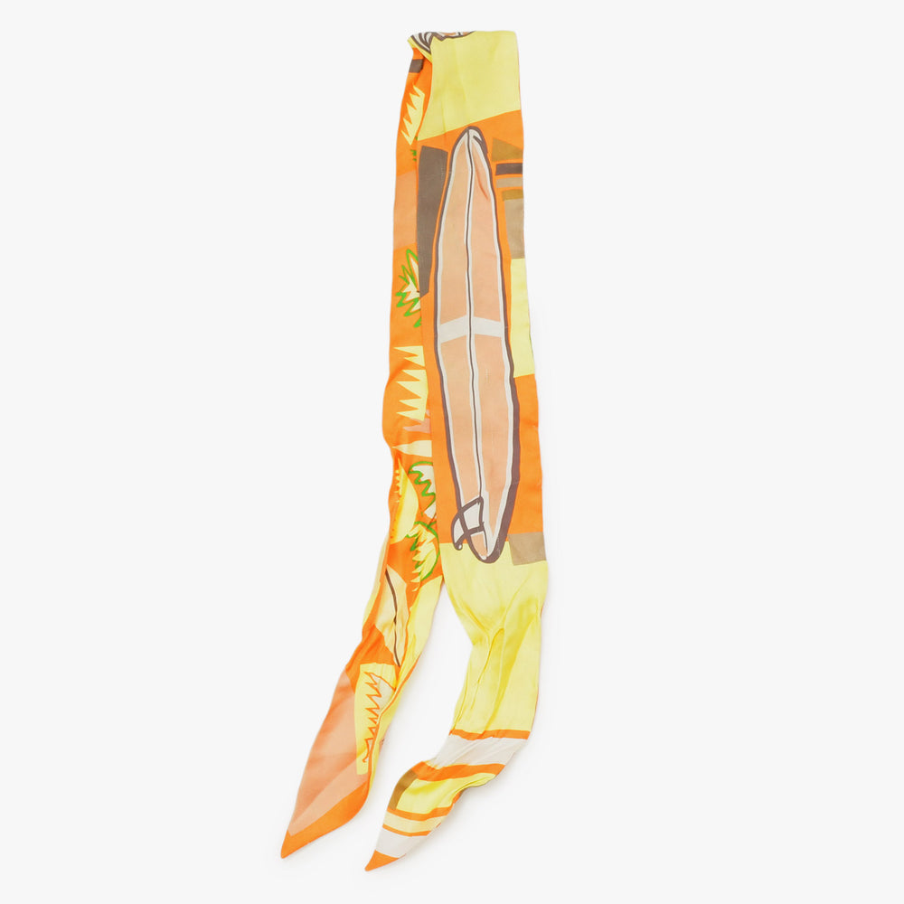 HERMES エルメス 2017FW ツイリ― スカーフ Sea,SurfandFun 海とサーフとサーフィン シルク オレンジ イエロー 美品 中古 4b008978