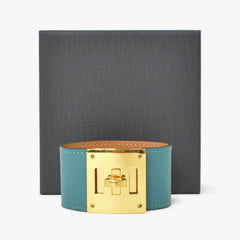 HERMES エルメス ケリードッグ ブレスレット バングル X刻印 レザー GP ゴールド金具 グリーン 美品 中古 4a009061