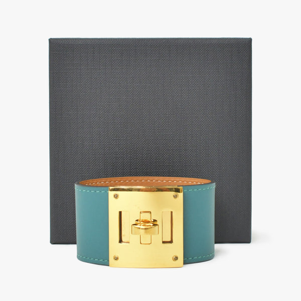 HERMES エルメス ケリードッグ ブレスレット バングル X刻印 レザー GP ゴールド金具 グリーン 美品 中古 4a009061