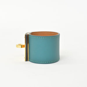 HERMES エルメス ケリードッグ ブレスレット バングル X刻印 レザー GP ゴールド金具 グリーン 美品 中古 4a009061