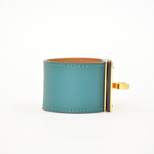 HERMES エルメス ケリードッグ ブレスレット バングル X刻印 レザー GP ゴールド金具 グリーン 美品 中古 4a009061