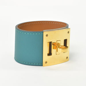 HERMES エルメス ケリードッグ ブレスレット バングル X刻印 レザー GP ゴールド金具 グリーン 美品 中古 4a009061