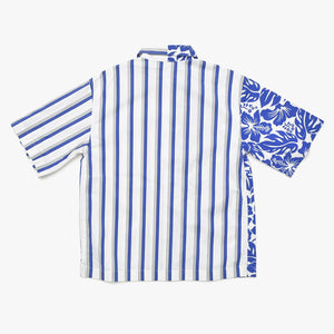 極美品 PRADA プラダ オープンカラーシャツ P433B0 サイズ36 ストライプ トロピカル柄 総柄 ブルー ホワイト 中古 4a009063