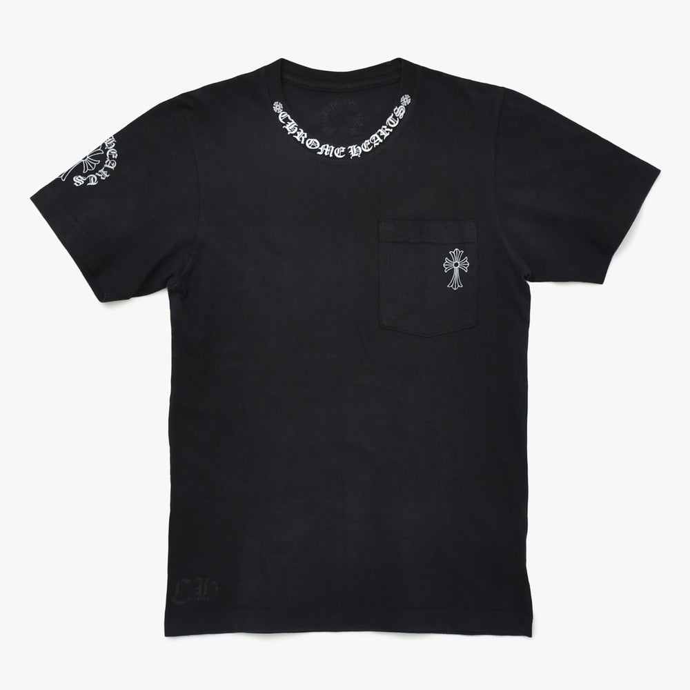 極美品 CHROME HEARTS クロムハーツ ネックロゴ 半袖Tシャツ サイズXS CHクロス ホースシュー ブラック 中古 4a009184