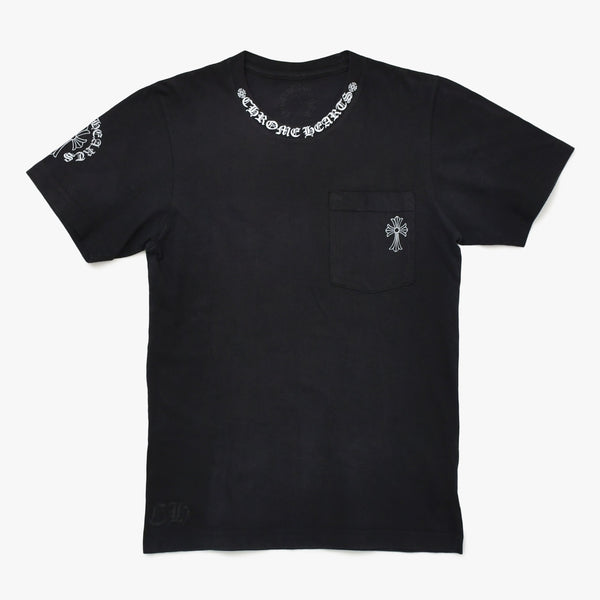 極美品 CHROME HEARTS クロムハーツ ネックロゴ 半袖Tシャツ サイズXS CHクロス ホースシュー ブラック 中古 4a009184