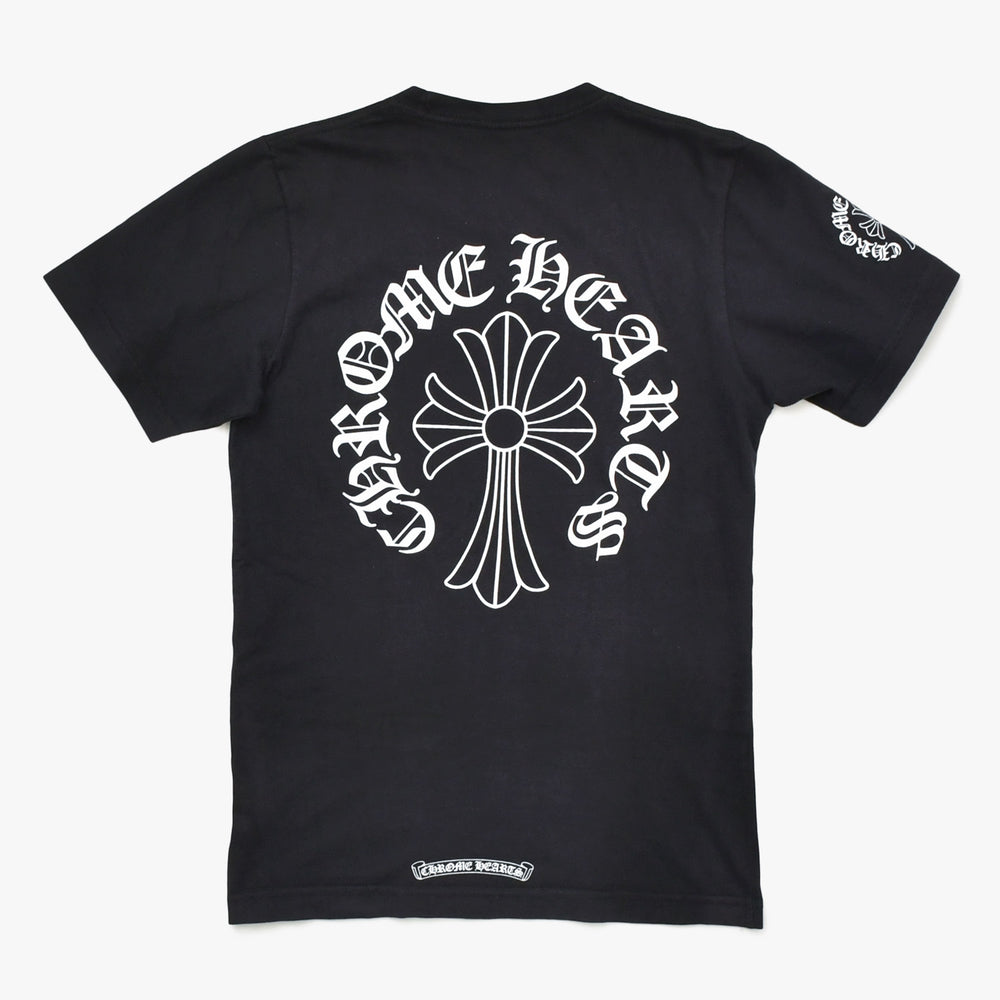 極美品 CHROME HEARTS クロムハーツ ネックロゴ 半袖Tシャツ サイズXS CHクロス ホースシュー ブラック 中古 4a009184