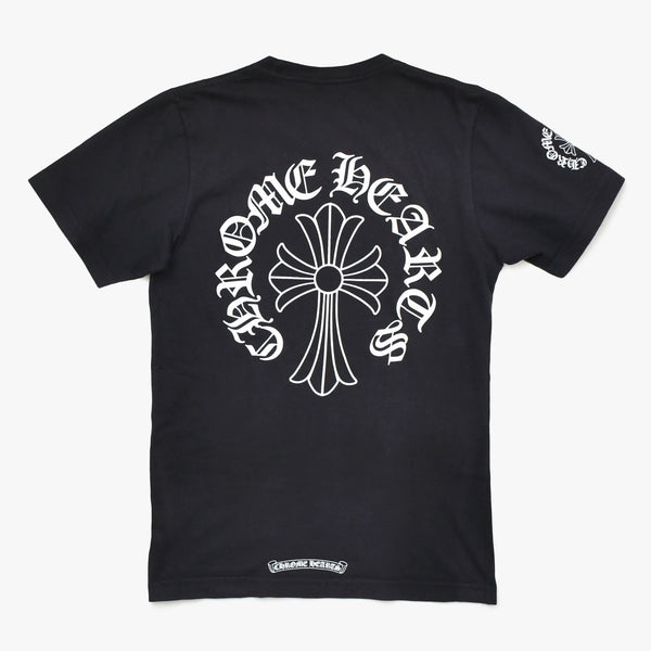極美品 CHROME HEARTS クロムハーツ ネックロゴ 半袖Tシャツ サイズXS CHクロス ホースシュー ブラック 中古 4a009184