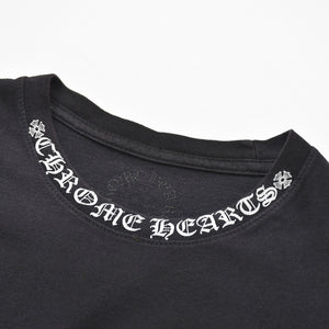 極美品 CHROME HEARTS クロムハーツ ネックロゴ 半袖Tシャツ サイズXS CHクロス ホースシュー ブラック 中古 4a009184