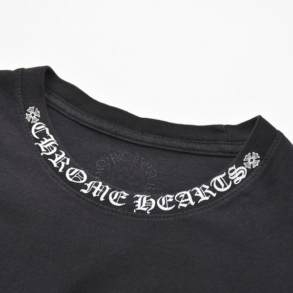 極美品 CHROME HEARTS クロムハーツ ネックロゴ 半袖Tシャツ サイズXS CHクロス ホースシュー ブラック 中古 4a009184