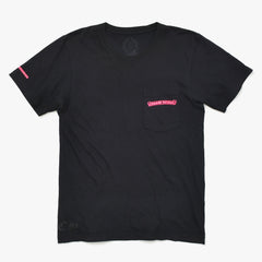 極美品 CHROME HEARTS クロムハーツ Made in Hollywood Vertical Logo Tee Sサイズ ブラック ピンク スクロールラベル クロス 中古 4a009187