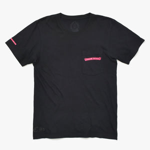 極美品 CHROME HEARTS クロムハーツ Made in Hollywood Vertical Logo Tee Sサイズ ブラック ピンク スクロールラベル クロス 中古 4a009187