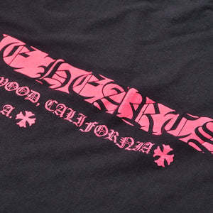 極美品 CHROME HEARTS クロムハーツ Made in Hollywood Vertical Logo Tee Sサイズ ブラック ピンク スクロールラベル クロス 中古 4a009187