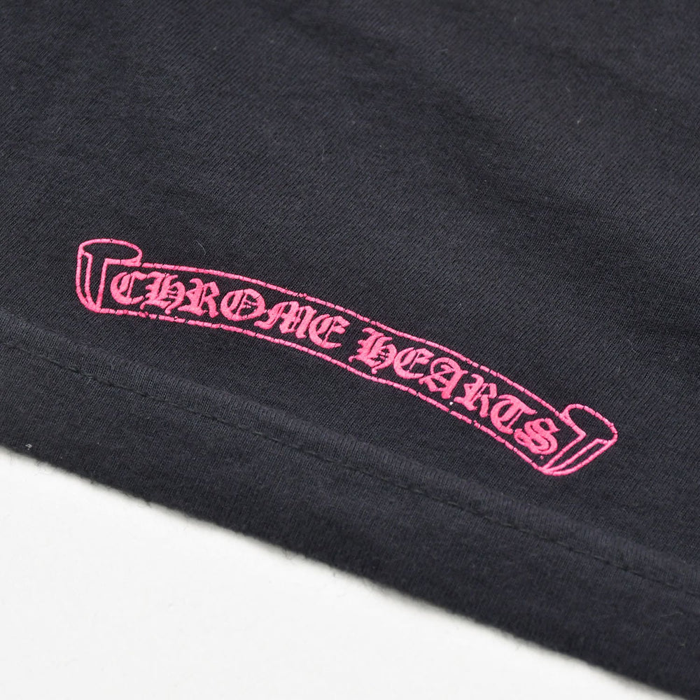 極美品 CHROME HEARTS クロムハーツ Made in Hollywood Vertical Logo Tee Sサイズ ブラック ピンク スクロールラベル クロス 中古 4a009187