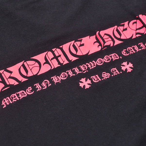 極美品 CHROME HEARTS クロムハーツ Made in Hollywood Vertical Logo Tee Sサイズ ブラック ピンク スクロールラベル クロス 中古 4a009187
