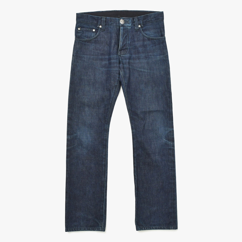 CHROME HEARTS クロムハーツ ジーンズ デニムパンツ サイズ30 クロスボールボタン ネイビー シルバー925 新型 美品 中古 4a009188