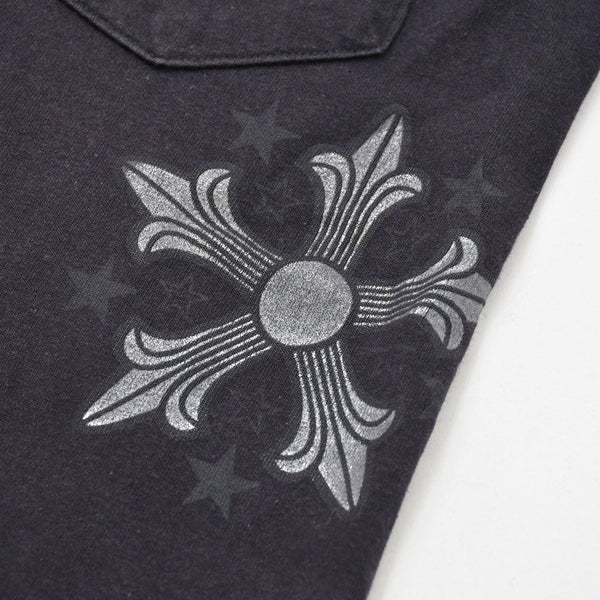 CHROME HEARTS クロムハーツ オールドモデル 半袖Tシャツ サイズS スター スクロールラベルロゴ ブラック 美品 中古 4a009191
