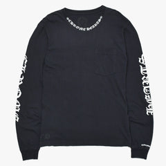CHROME HEARTS クロムハーツ ネックロゴ 長袖Tシャツ サイズM オールドイングリッシュ ブラック 新型 美品 中古 4a009201