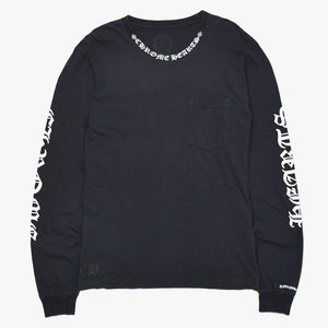 CHROME HEARTS クロムハーツ ネックロゴ 長袖Tシャツ サイズM オールドイングリッシュ ブラック 新型 美品 中古 4a009201