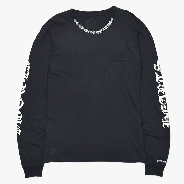 CHROME HEARTS クロムハーツ ネックロゴ 長袖Tシャツ サイズM オールドイングリッシュ ブラック 新型 美品 中古 4a009201