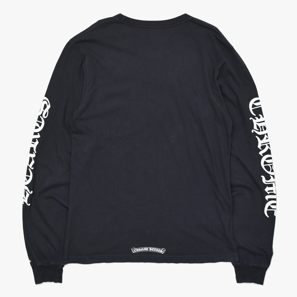 CHROME HEARTS クロムハーツ ネックロゴ 長袖Tシャツ サイズM オールドイングリッシュ ブラック 新型 美品 中古 4a009201